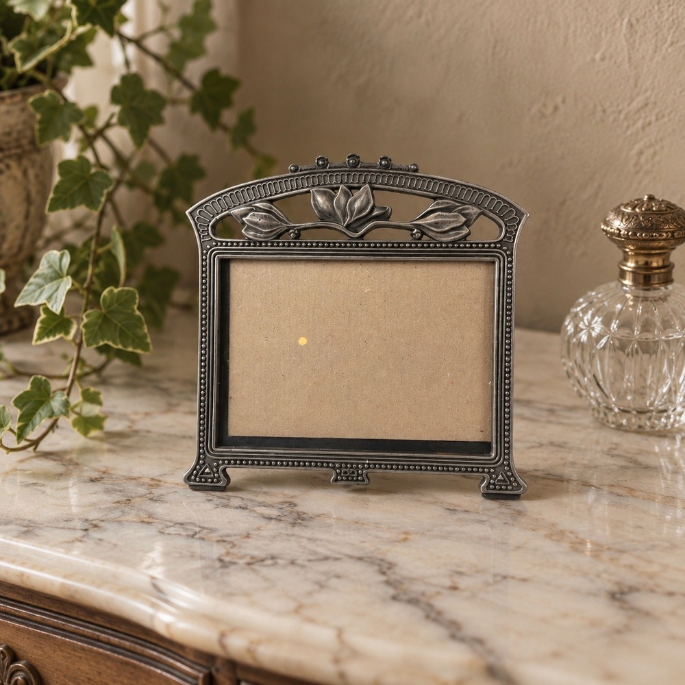 Vintage Silver Tone Lotus Flower Picture Frame 5x7 Ornate Floral Tabletop Frame